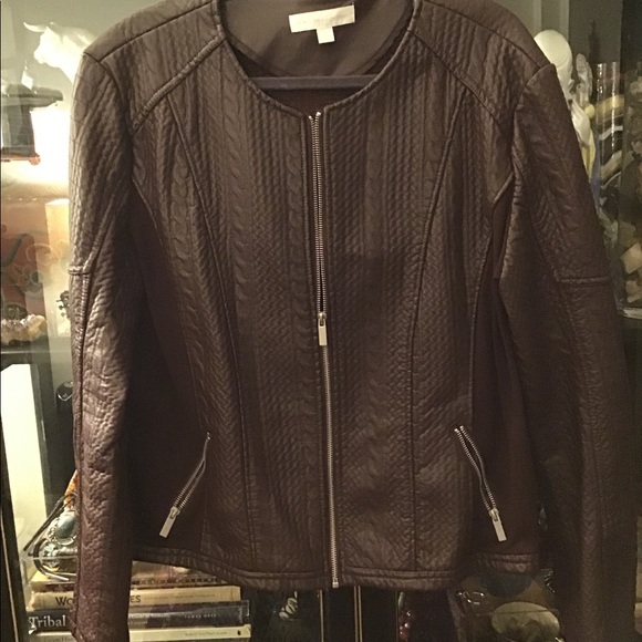 New York & Company Jackets & Blazers - Brown cable knit and leather sweater/jacket